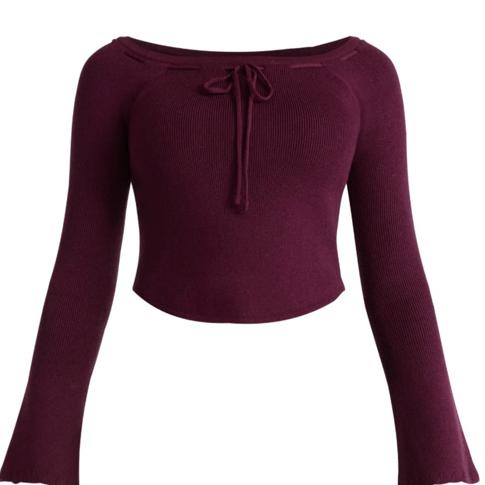 Madden NYC Women's Ribbon Top with Long Sleeves